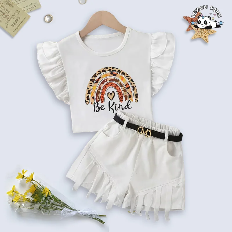LEZONKIDS - Customizable Summer Cute Letter Pattern Print Little Girls Boutique Girls Clothing Sets for 2-14T Kids